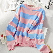 Load image into Gallery viewer, Casual Pink Blue Striped Printed Sweater Women Autumn 2020 Long Sleeve Loose Pullover Winter Knitted Ladies Jumper White
