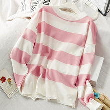 Load image into Gallery viewer, Casual Pink Blue Striped Printed Sweater Women Autumn 2020 Long Sleeve Loose Pullover Winter Knitted Ladies Jumper White
