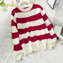 Load image into Gallery viewer, Casual Pink Blue Striped Printed Sweater Women Autumn 2020 Long Sleeve Loose Pullover Winter Knitted Ladies Jumper White
