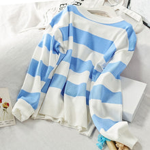 Load image into Gallery viewer, Casual Pink Blue Striped Printed Sweater Women Autumn 2020 Long Sleeve Loose Pullover Winter Knitted Ladies Jumper White
