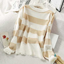 Load image into Gallery viewer, Casual Pink Blue Striped Printed Sweater Women Autumn 2020 Long Sleeve Loose Pullover Winter Knitted Ladies Jumper White
